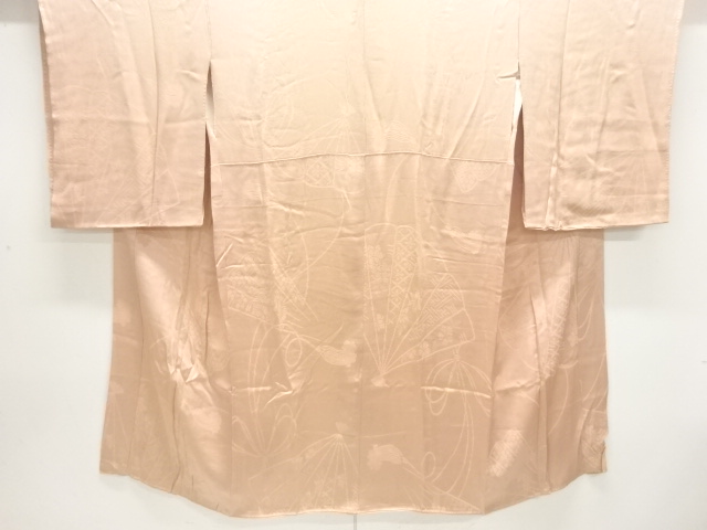JAPANESE KIMONO / ANTIQUE MON KINSHA HINOKI FAN PATTERN WOVEN JUBAN
